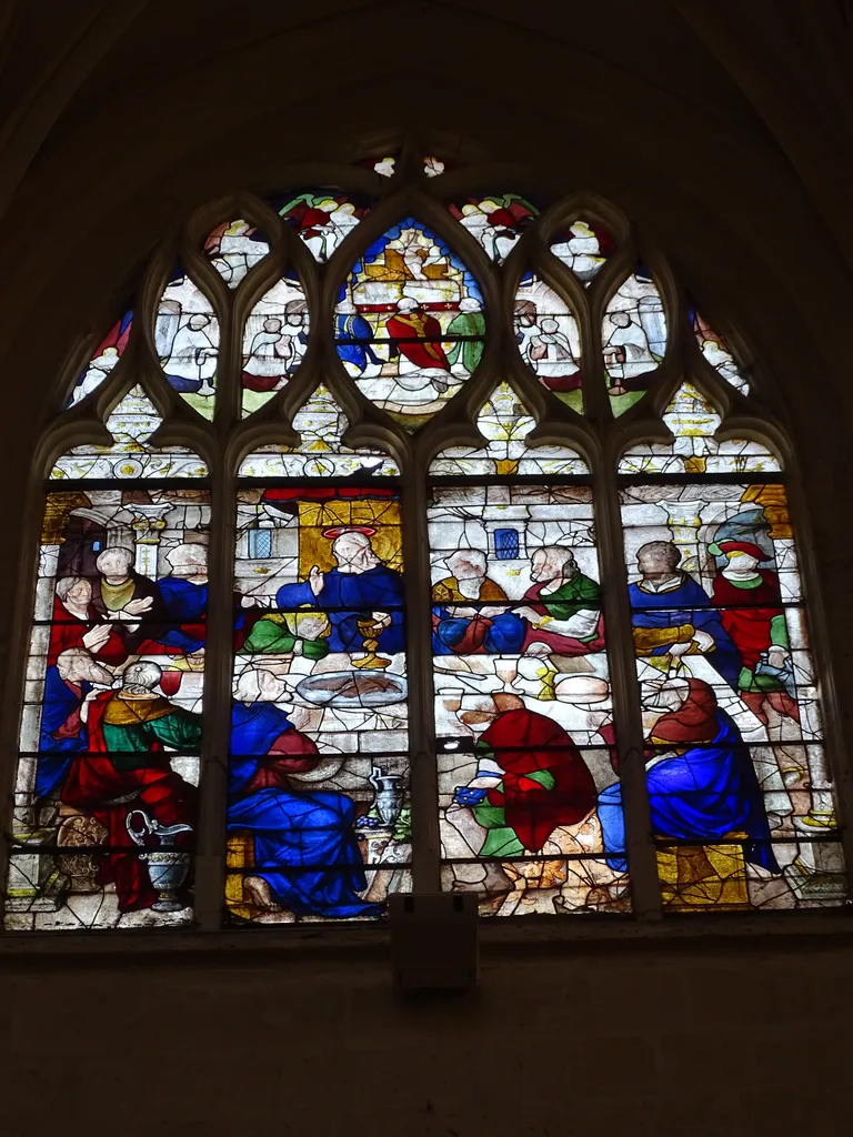 Vitrail Baie 107 : La Cène, La Messe de saint Grégoire dans l'Église Saint-Martin à Nonancourt