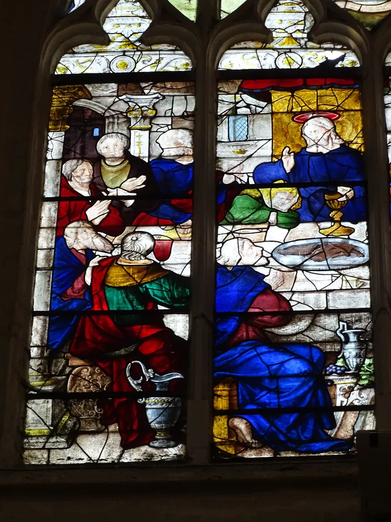 Vitrail Baie 107 : La Cène, La Messe de saint Grégoire dans l'Église Saint-Martin à Nonancourt