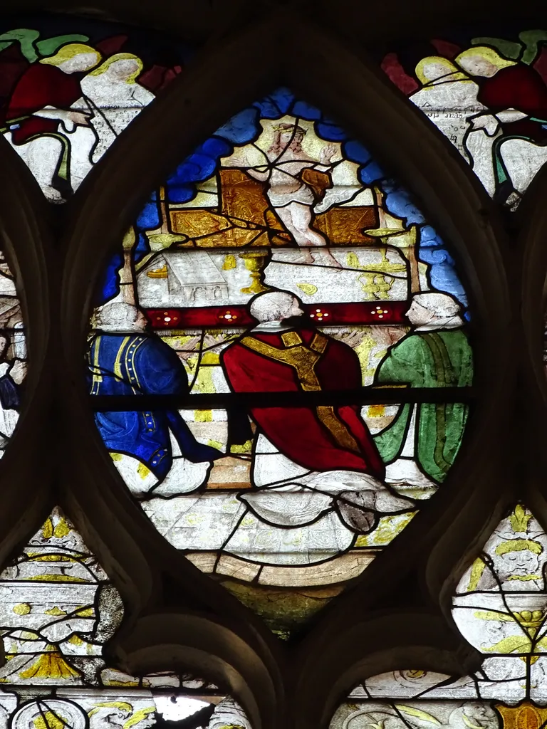 Vitrail Baie 107 : La Cène, La Messe de saint Grégoire dans l'Église Saint-Martin à Nonancourt