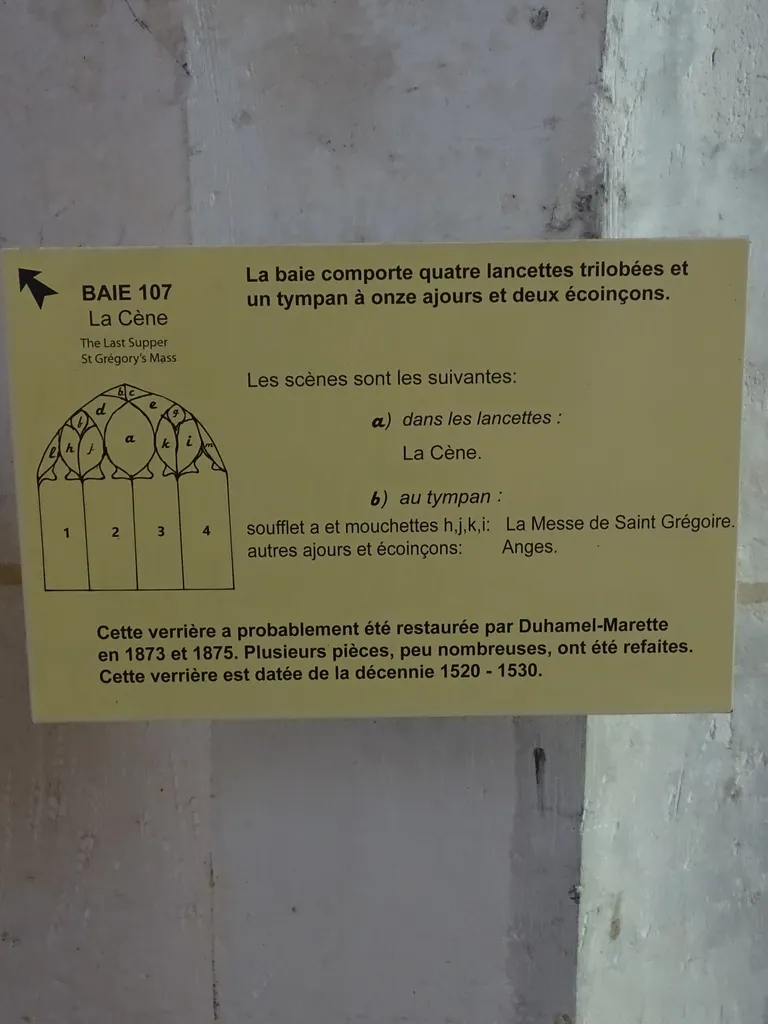 Vitrail Baie 107 : La Cène, La Messe de saint Grégoire dans l'Église Saint-Martin à Nonancourt