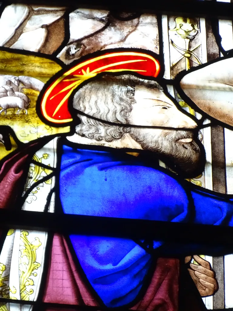 Vitrail Baie 108 : Pélerins d'Emmaüs - Incrédulité de St Thomas dans l'Église Saint-Martin à Nonancourt