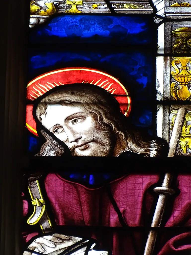 Vitrail Baie 108 : Pélerins d'Emmaüs - Incrédulité de St Thomas dans l'Église Saint-Martin à Nonancourt