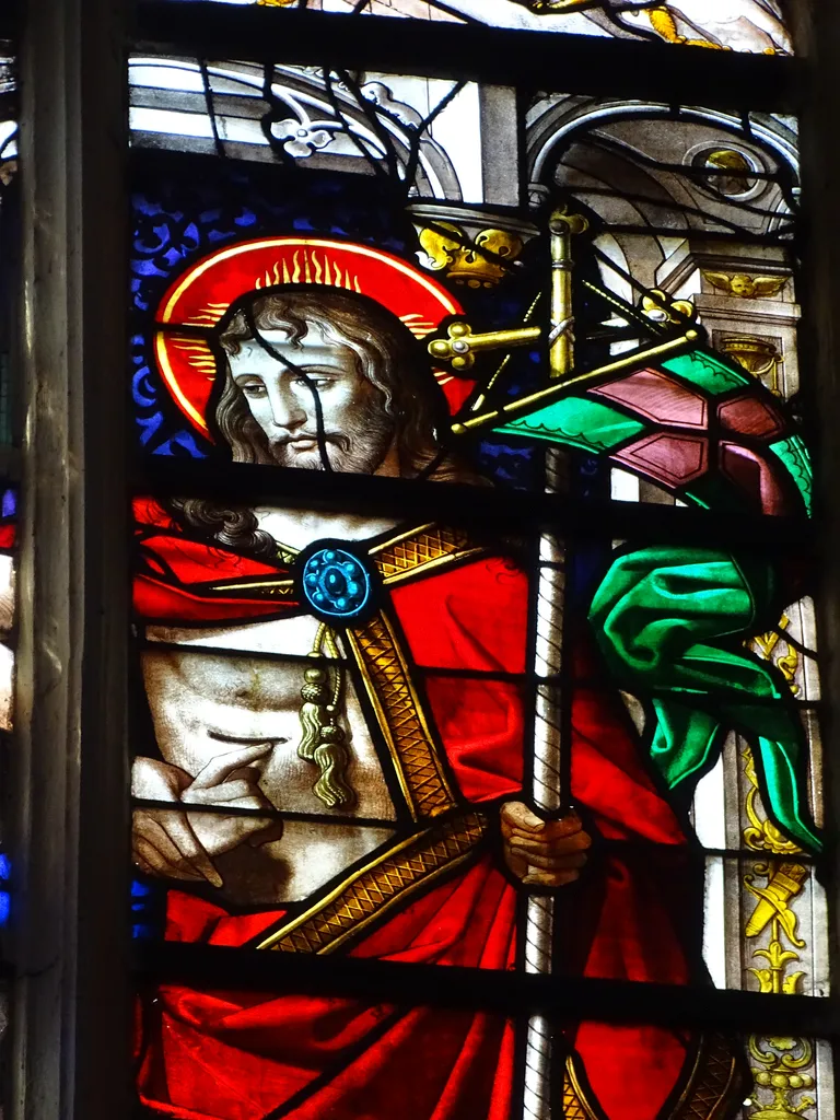 Vitrail Baie 108 : Pélerins d'Emmaüs - Incrédulité de St Thomas dans l'Église Saint-Martin à Nonancourt