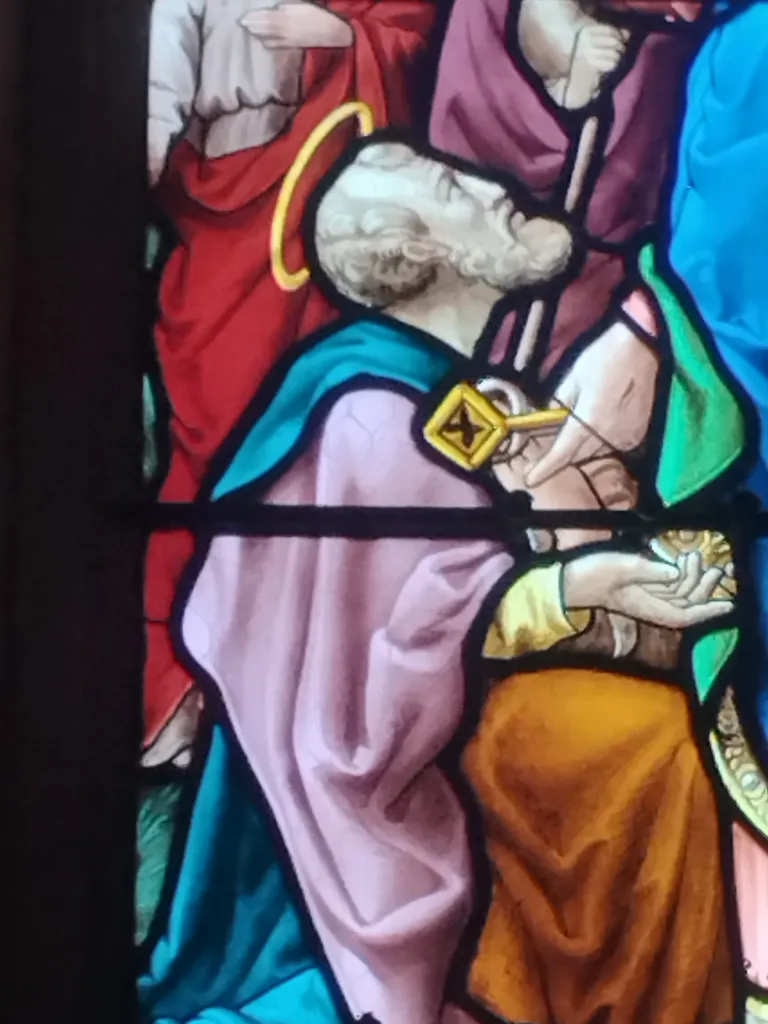 Vitrail Baie 3 : Le Pouvoir des clefs dans l'Église Saint-Ouen à Routot