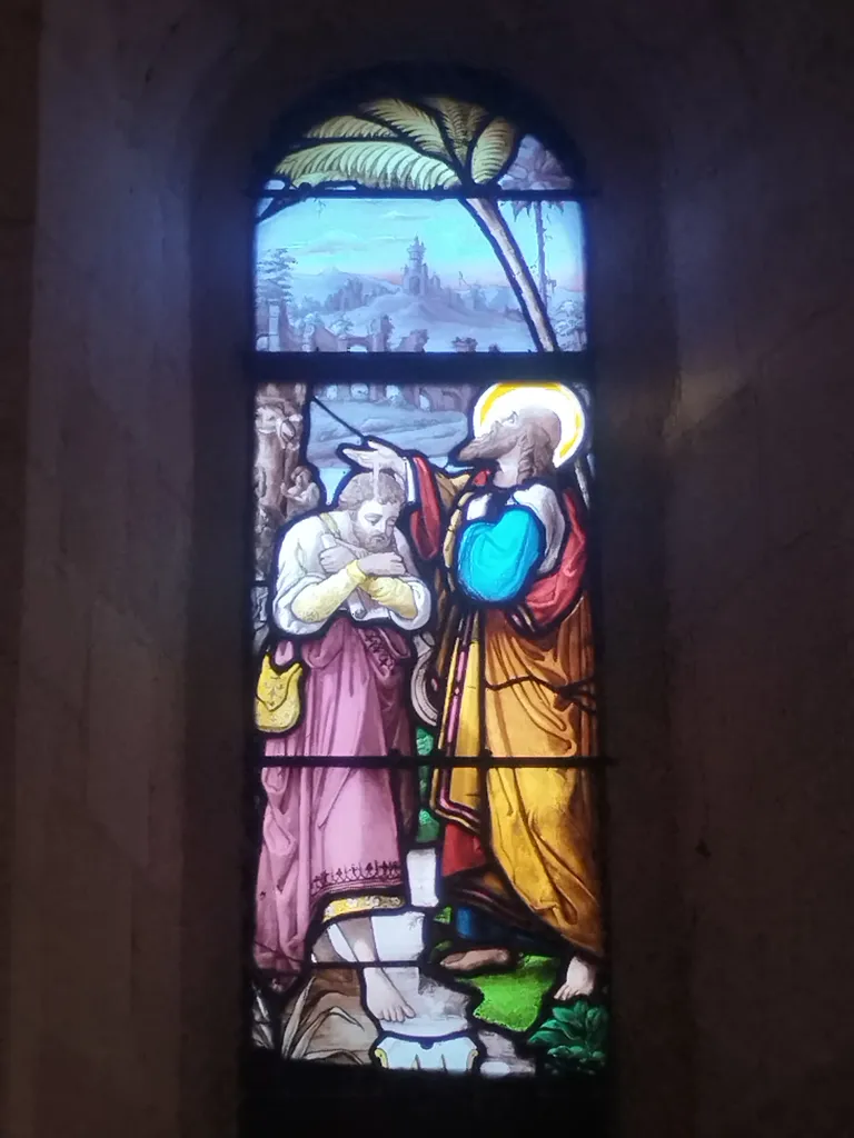 Vitrail Baie 7 : Sacrement du baptême dans l'Église Saint-Ouen à Routot