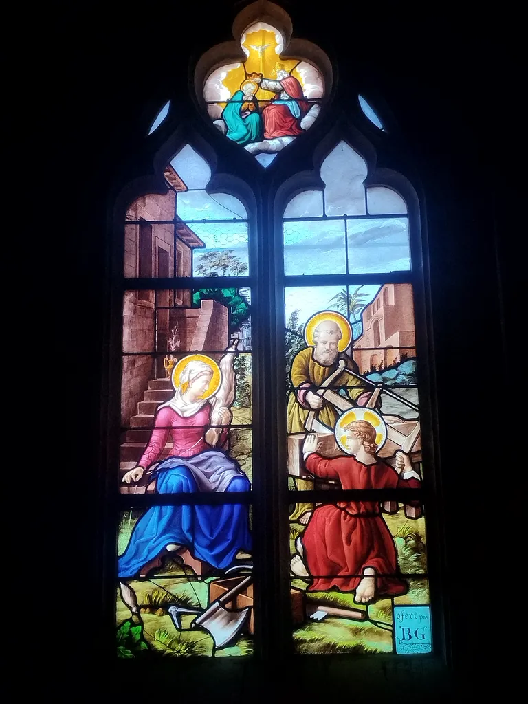 Vitrail Baie 10 : Atelier de Nazareth dans l'Église Saint-Ouen à Routot