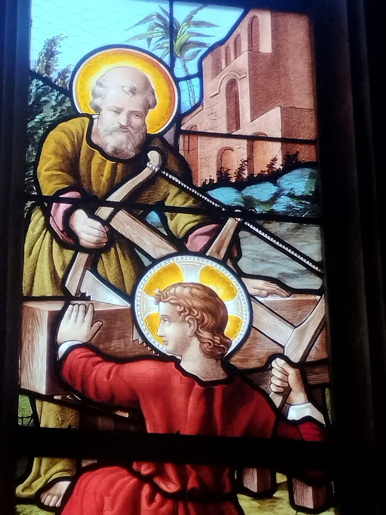 Vitrail Baie 10 : Atelier de Nazareth dans l'Église Saint-Ouen à Routot