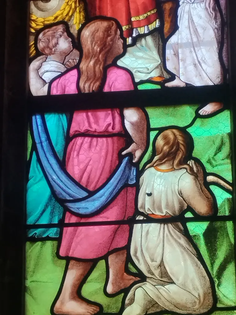 Vitrail Baie 15 : Présentation de la Vierge au Temple dans l'Église Saint-Ouen à Routot