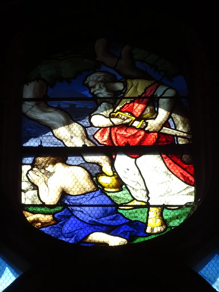 Vitrail Baie 18 : Le sacrifice d'Abraham dans l'Église Sainte-Foy de Conches-en-Ouche
