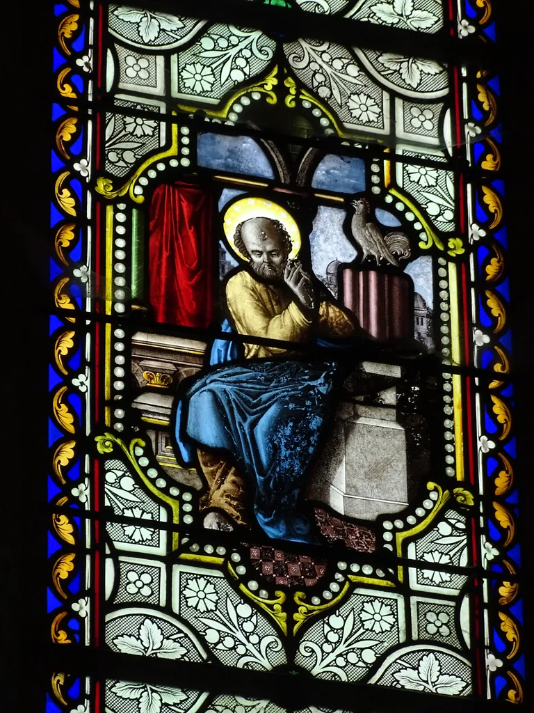 Vitrail Baie 1 : Le reniement de Saint-Pierre dans l'Église Saint-Germain à Heuqueville