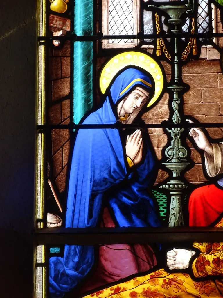 Vitrail Baie 6 : Dormition de la Sainte Vierge, L'Adoration des bergers dans l'Église Saint-Germain à Heuqueville