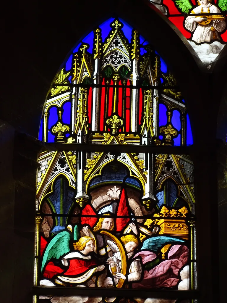 Vitrail Baie 6 : Dormition de la Sainte Vierge, L'Adoration des bergers dans l'Église Saint-Germain à Heuqueville