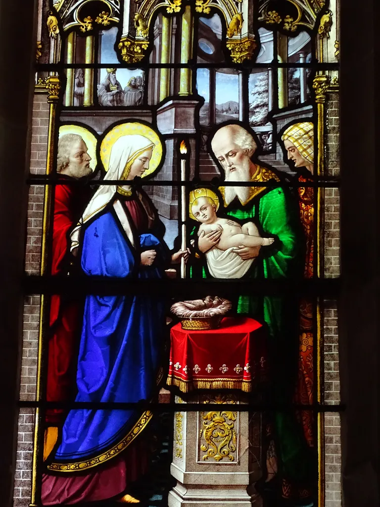 Vitrail Baie 7 : La Présentation au Temple, L'Assomption de la Vierge dans l'Église Saint-Germain à Heuqueville