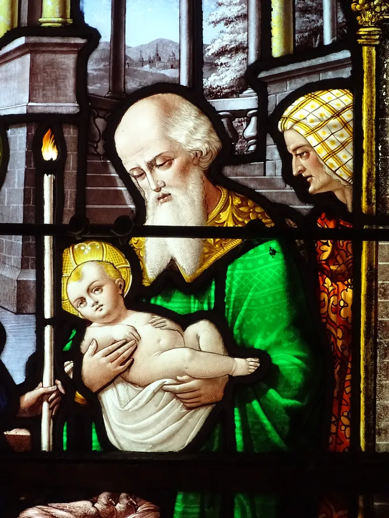 Vitrail Baie 7 : La Présentation au Temple, L'Assomption de la Vierge dans l'Église Saint-Germain à Heuqueville