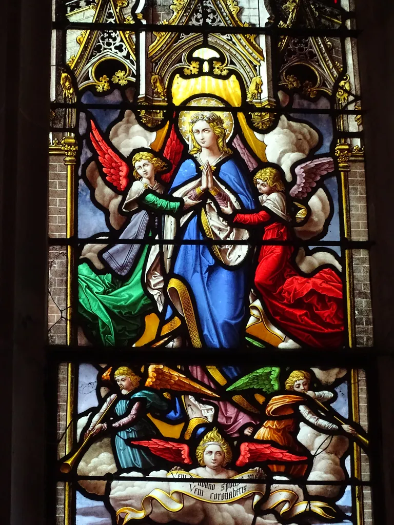 Vitrail Baie 7 : La Présentation au Temple, L'Assomption de la Vierge dans l'Église Saint-Germain à Heuqueville